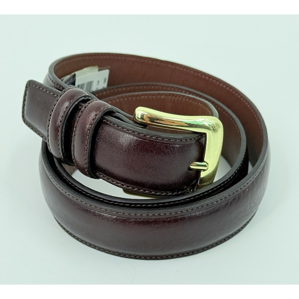 Roundtree & Yorke 1688 Choc Brown Leather Dress Belt 34 1.5" Brass Buckle NWT